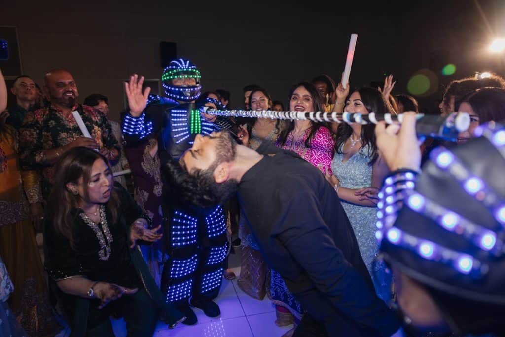 LED robot + foam sticks, Juliana & Alishan wedding at Enchanted Hills Estate