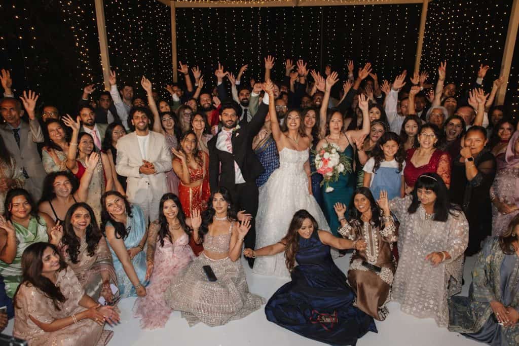 Big group celebration photo, Juliana & Alishan wedding at Enchanted Hills Estate