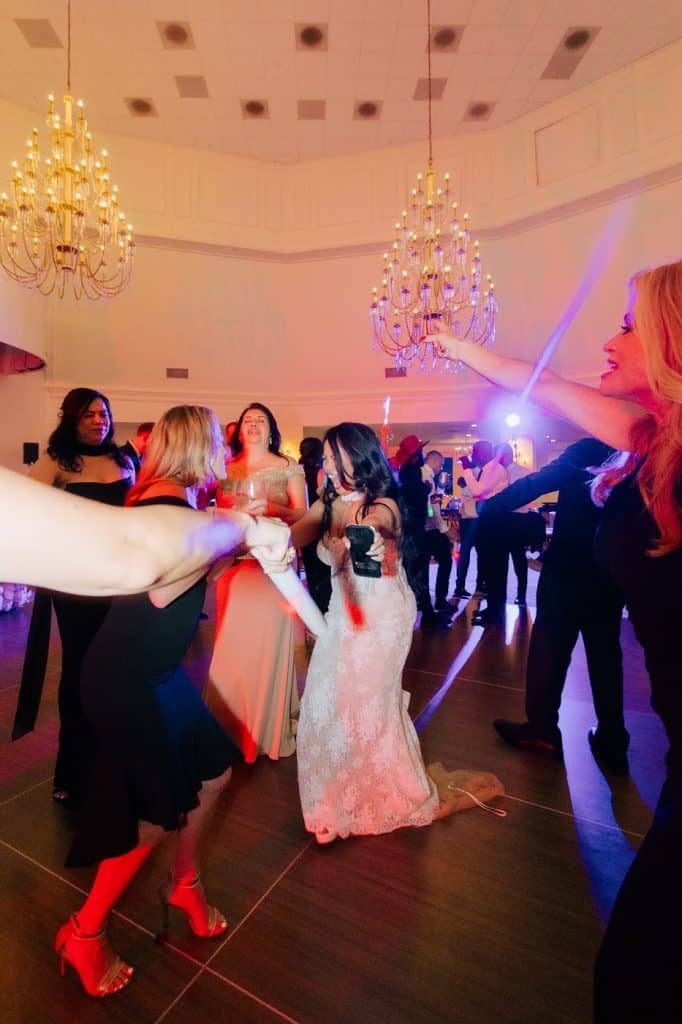Packed dance floor, lighting, Julia & Tim wedding at Hotel del Coronado