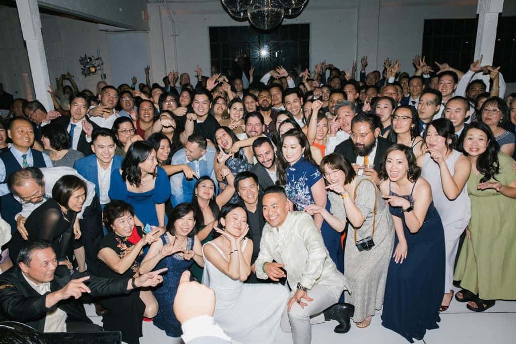 Packed crowd, everyone hyped, Crystal & Risen wedding at The Revery LA
