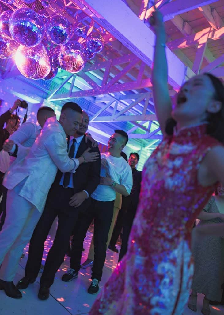 Floor, colored lights + motion, Crystal & Risen wedding at The Revery LA
